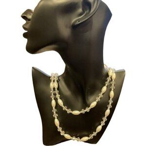 Oval Faux Pearl & Crystal Necklace With Adjustable Closure
